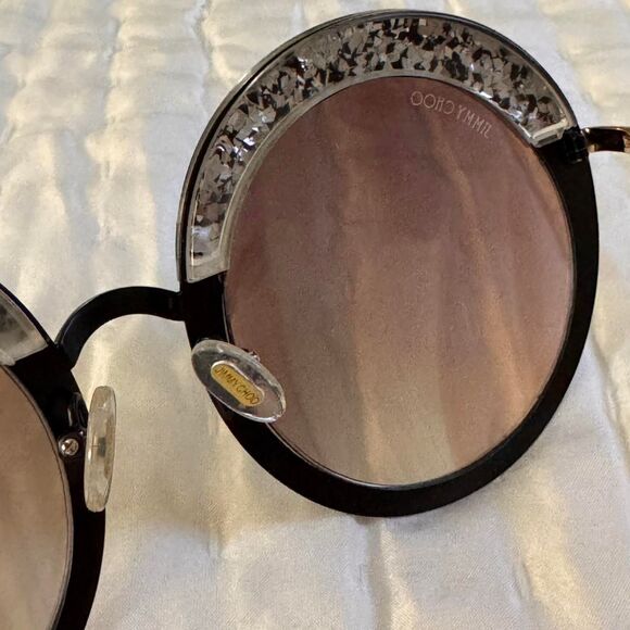 NWOT Jimmy Choo Gotha Round Reflective Glitter Sunglasses in Black, Silver, Blue main image 6